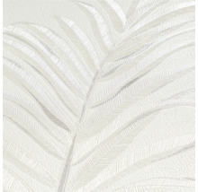 Detailopname van een wit vinylbehang met palmmotief