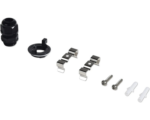 Accessoires voor lampmontage, inclusief kabelwartel, montageklemmen, schroeven en pluggen