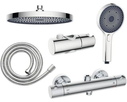 Doucheset met hoofddouche, handdouche, doucheslang en thermostaat