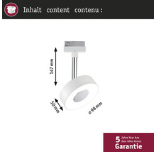 Afbeelding van een witte plafondlamp met de afmetingen 147 mm hoog en 98 mm diameter