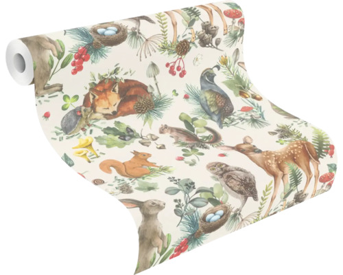 Rol behang met bosdierenpatroon