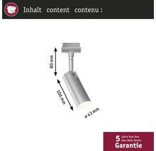 Railspot met afmetingen 80 mm x 106 mm x 43 mm en vijf jaar garantie
