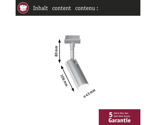 Railspot met afmetingen 80 mm x 106 mm x 43 mm en vijf jaar garantie