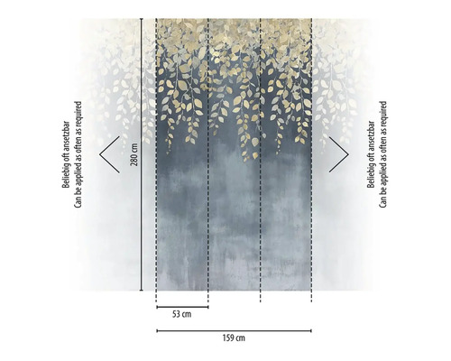 Afmetingen van een vliesbehang met bladerenmotief