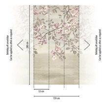 Behang met bloemmotief en maataanduidingen