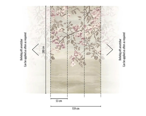 Behang met bloemmotief en maataanduidingen