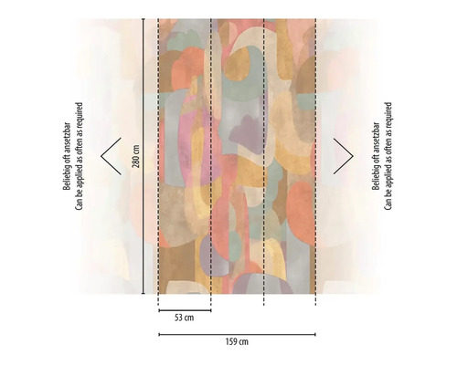 Behangpatroon met geometrische vormen en afmetingen