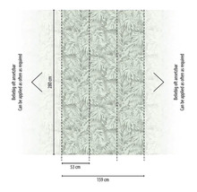 Diagram van een fotobehang met tropisch bladmotief en maatvoering