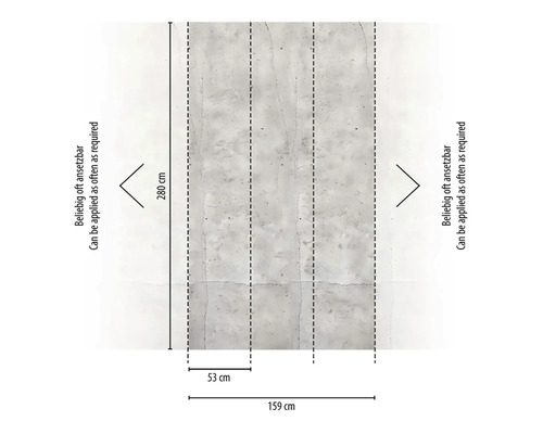 Diagram van een betonwandbehang met afmetingen
