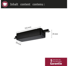 Elektronische transformator met afmetingen 155 mm x 56 mm x 35 mm en vijf jaar garantie