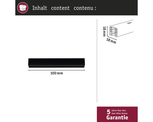 Productverpakking met de afmetingen van het product en de vermelding van de garantie van 5 jaar