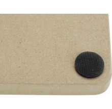 Houten plank met een zwarte, ronde meubelglijder