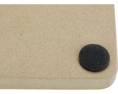 Houten plank met een zwarte, ronde meubelglijder