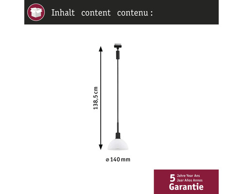 Hanglamp met een lengte van 138,5 cm en een diameter van 140 mm