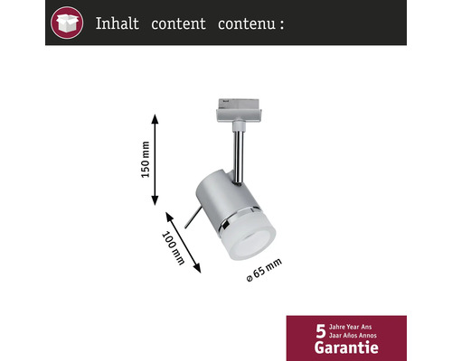 Afmetingen van een enkele chromen rail met ledspot