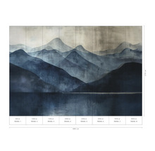 Fotobehang met berg- en zeemotief, bestaande uit acht panelen, totale afmeting 400 cm x 270 cm