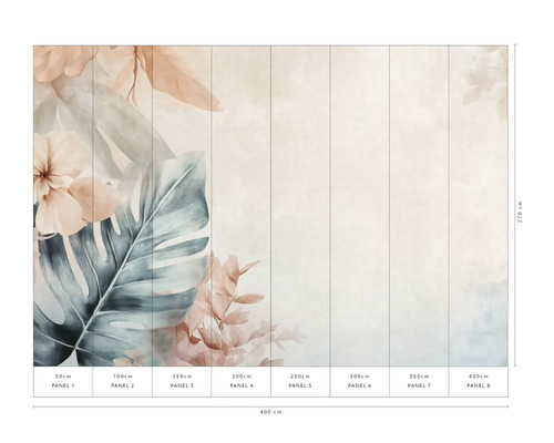 Fotobehang met plantenpatroon en maataanduidingen