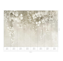 Wandafbeelding met bloemmotief en maataanduidingen