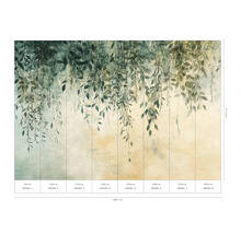 Wandafbeelding met botanisch bladerenmotief en maatvoering