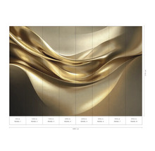 Fotobehang met abstract gouden golfpatroon, bestaande uit acht banen.