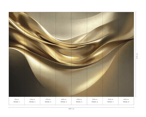 Fotobehang met abstract gouden golfpatroon, bestaande uit acht banen.
