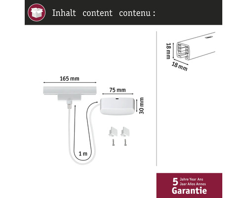 Verpakkingsinhoud: jaloeziemotor met accessoires en maatgegevens
