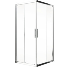 Hoekdouche met transparant glas en zilverkleurig frame