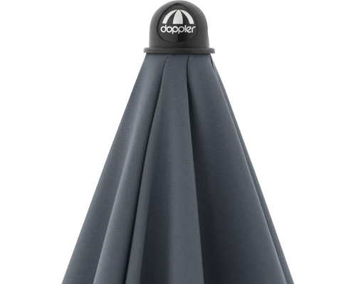 Doppler logo op een tuinscherm