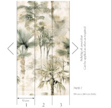 Wandafbeelding met palmmotief, afmetingen 159 cm x 280 cm, zo vaak aan te brengen als nodig