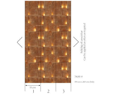 Behang met 3D-tegeleffect en verlichtingseffect, patroon 53 cm, afmeting 159 cm x 280 cm
