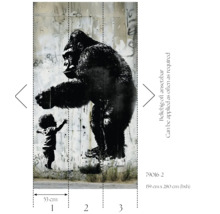Fotobehang met een gorilla en een kind in streetart-stijl