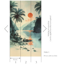 Fotobehang met strandmotief, palmbomen en zonsondergang