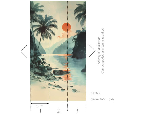 Fotobehang met strandmotief, palmbomen en zonsondergang