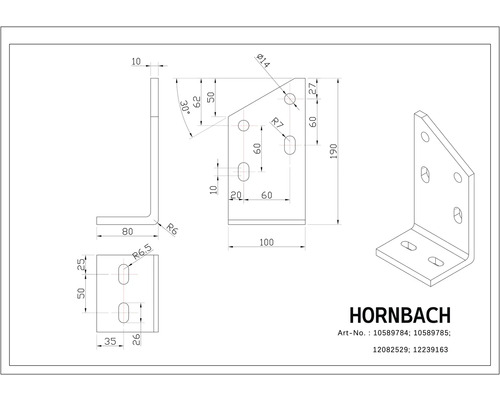 Technische tekening van een hoekverbinding met afmetingen