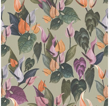 Behang met anthuriums en bladeren
