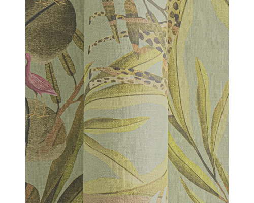 Rol behang met bladeren en flamingo's