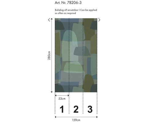 Behang met abstracte vormen en afmetingen