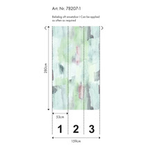 Behang met abstract patroon en maataanduidingen.