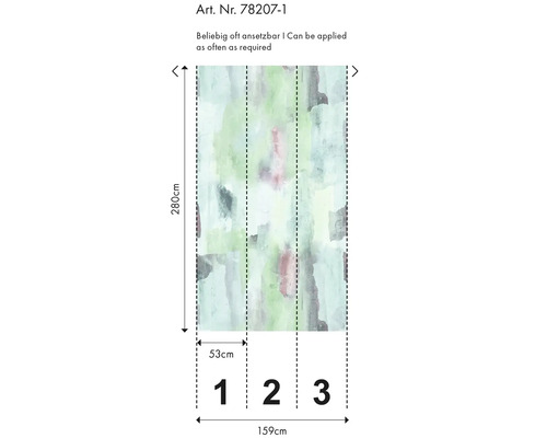 Behang met abstract patroon en maataanduidingen.