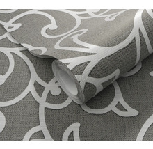 Rol grijs vinylbehang met wit patroon