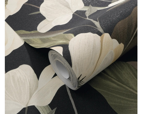 ERISMANN Vliesbehang 10508-15 Secret Garden bloemen zwart Behangrol met bloemmotief