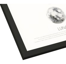Ingelijste poster met afbeeldingen van de maan en beschrijvende tekst