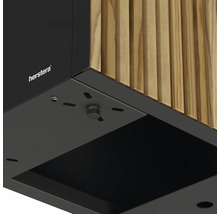 Detailweergave van een Herstera tuinlamp met houten bekleding en bevestigingsmateriaal.