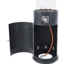 Terrasverwarmer met lavastenen en open deur