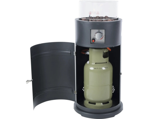 Gaskachel met lavastenen en een gasfles