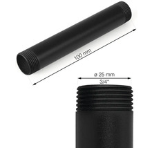 Zwarte buis met een diameter van 25 mm en een lengte van 100 mm