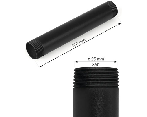 Zwarte buis met een diameter van 25 mm en een lengte van 100 mm