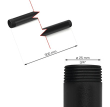 Zwarte draadpijp met een lengte van 300 millimeter en een diameter van 25 millimeter