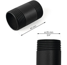 Zwart fittingbuisstuk, 40 mm lang, diameter 25 mm