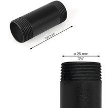 Zwarte buisnippel, 60 mm lang, 25 mm diameter